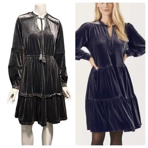 NWT Kate & Sam Long Sleeve Steel Blue Gray Velvet Dress, Small(4-6)